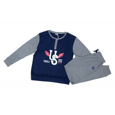 PIGIAMA CALDO COTONE  M.M.UOMO LUNGO MIS.L ANTRACITE-NAVY